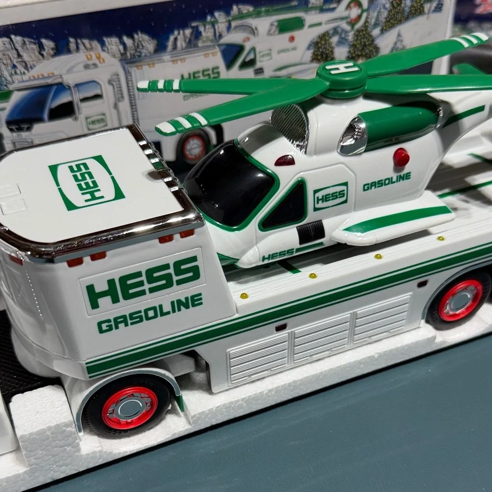 Hess Green & White Toy Truck and Helicopter - Kids Vehicles